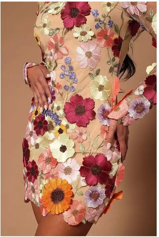 Three Dimensional Floral Sexy Dress