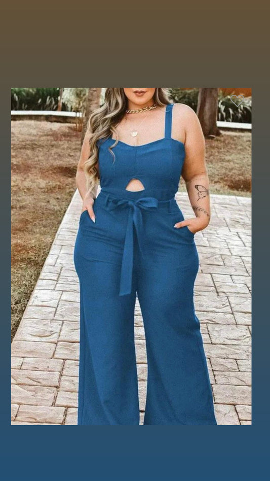 Full Figured Cut Out Jumpsuit with Belt