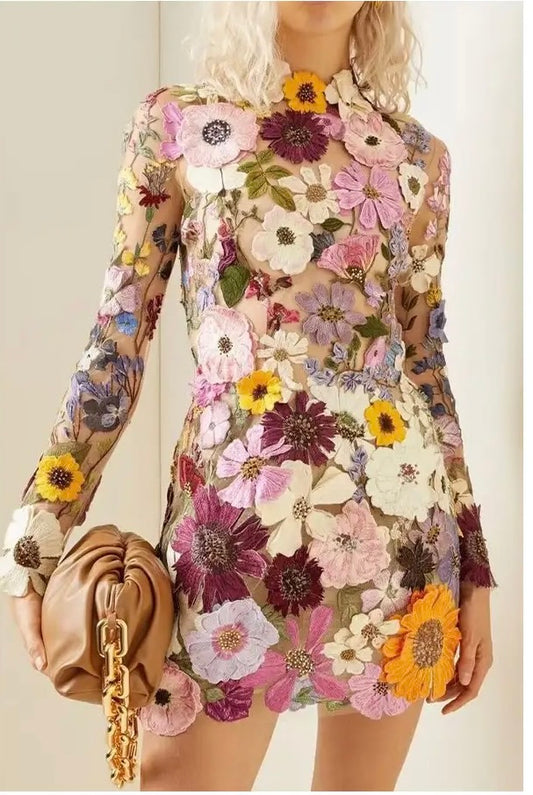 Three Dimensional Floral Sexy Dress