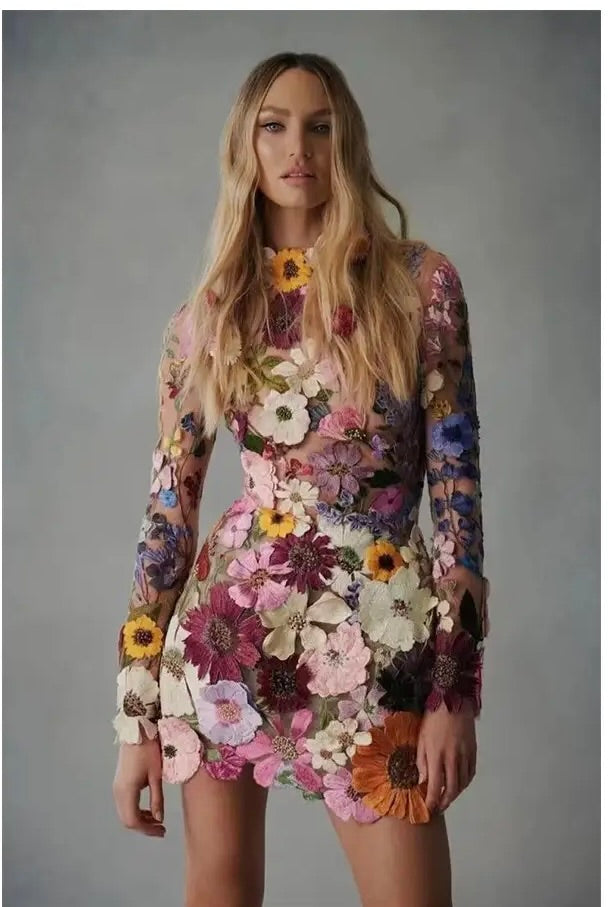 Three Dimensional Floral Sexy Dress