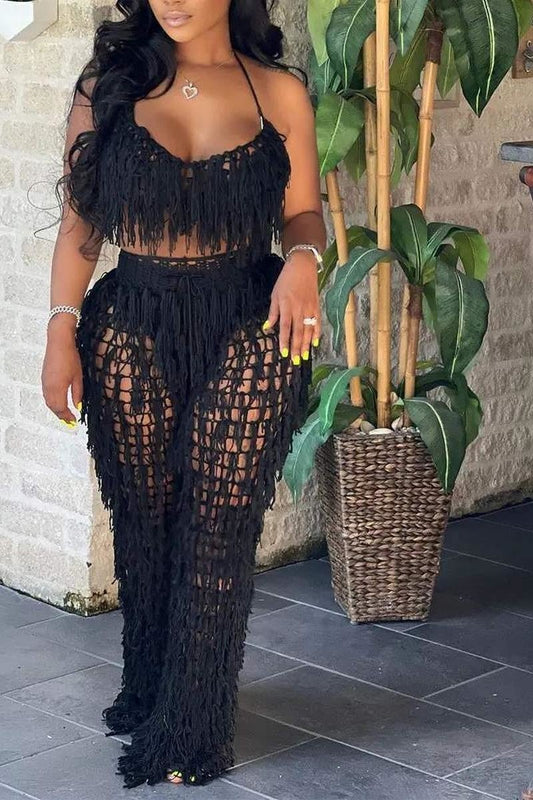 Tassel Crochet Pants Set