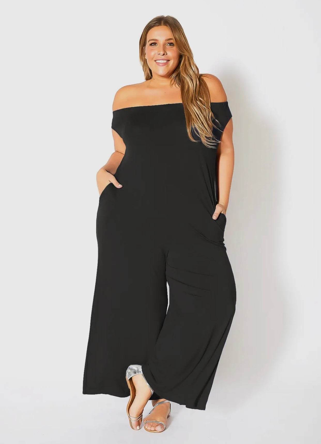 Full Figured Off Shoulder Jumpsuit