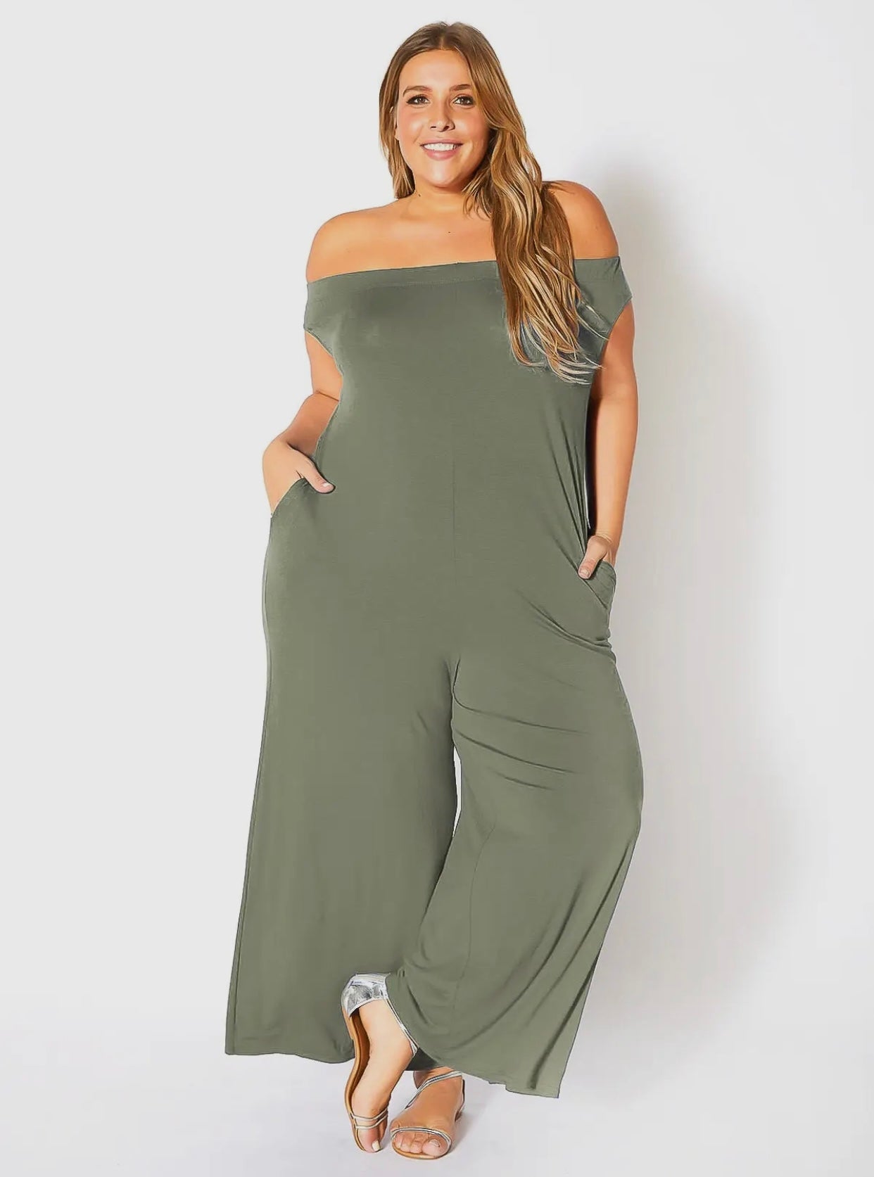 Full Figured Off Shoulder Jumpsuit