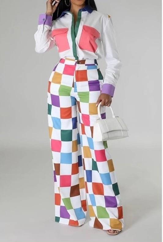 Color Block Pants Set