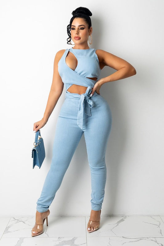 Peek A Boob  Denim Jumpsuit