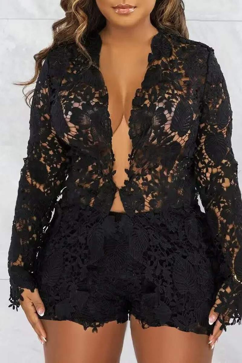 Long Sleeve Lace Top & Short Set