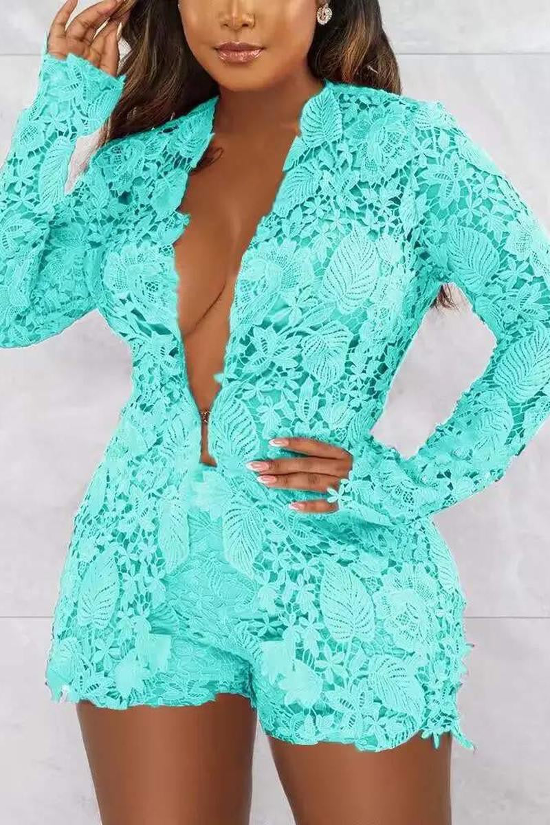 Long Sleeve Lace Top & Short Set