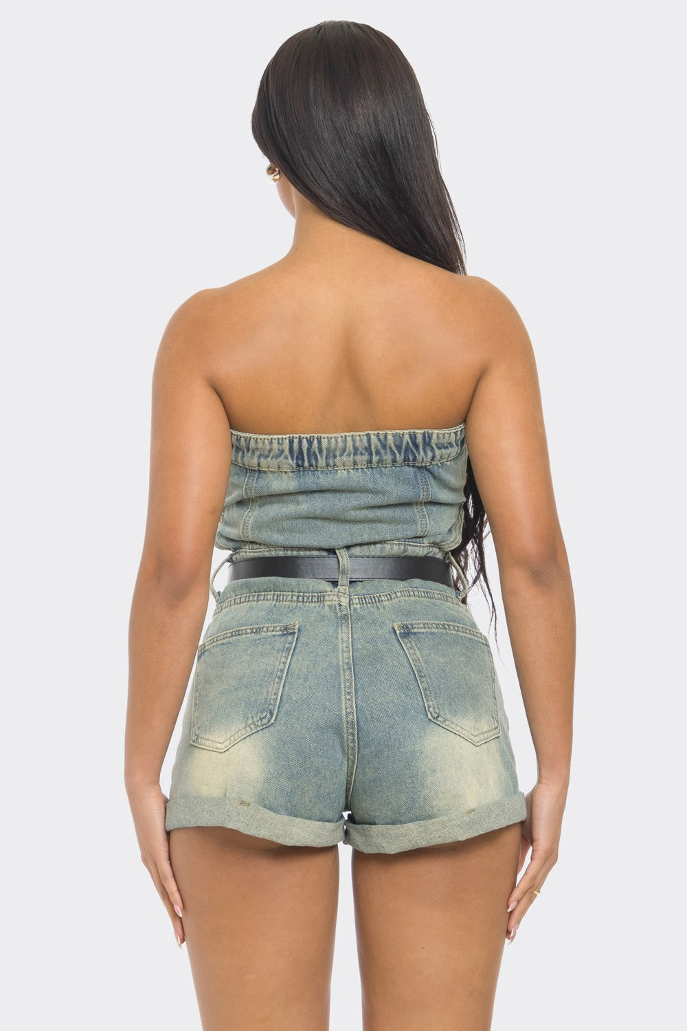 Strapless Denim Romper