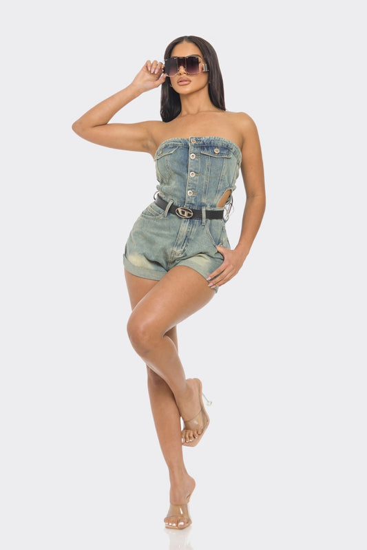 Strapless Denim Romper