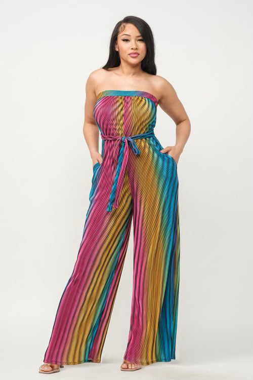 Abstract Tube Jumpsuit With Belt