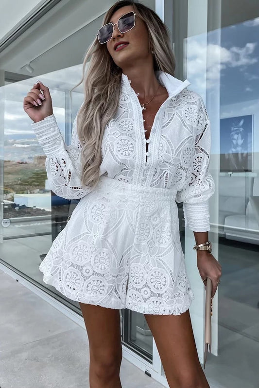 Embroidery Lace Top and Short Set