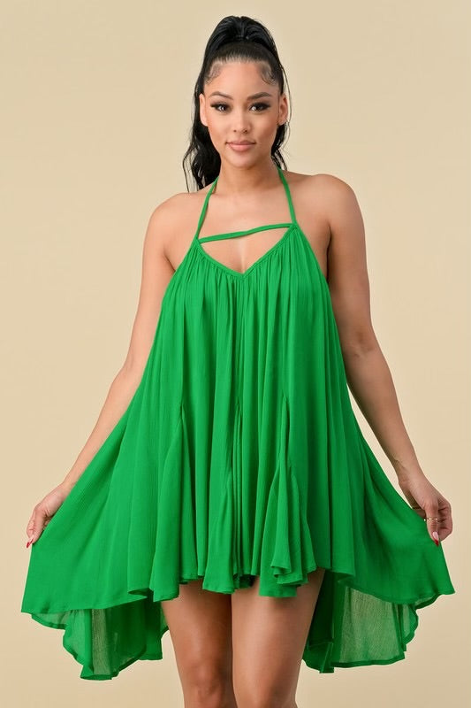 Green Crinkle Cami Dress