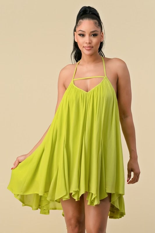 Green (lime)  Crinkle Dress